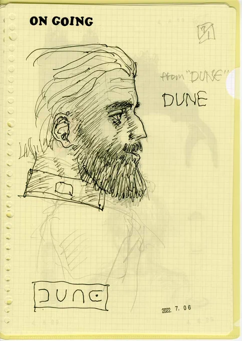 デューンのヒゲのオジサン。とにかく髭が濃い役者さん。これも明日着色予定。from "DUNE"Beard man#doodle #HitoshiYoneda #米田仁士 #落書き 