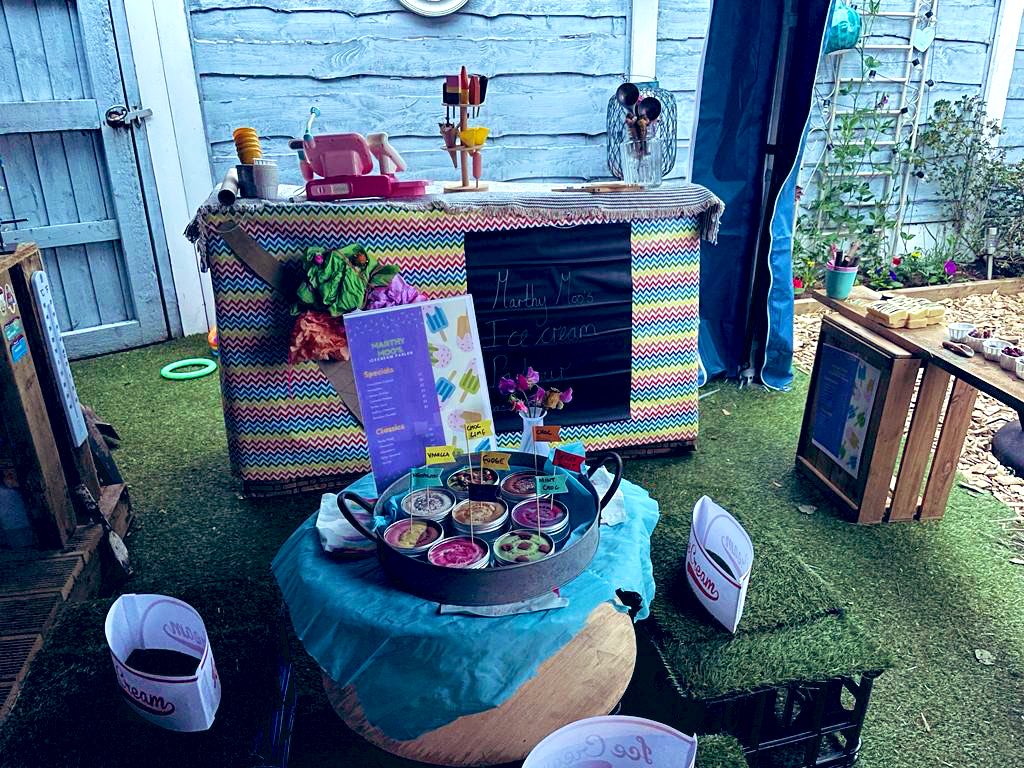 EdadventuresM's tweet photo. I really hope the little people coming over enjoy this … going to provide afternoon tea &amp; milkshake &amp; leave them to it. A nice little end of year treat 💚 #icecreamplay #canigoplaynow #outdoorplay #playdoughparty https://t.co/xrMaWrRn1H