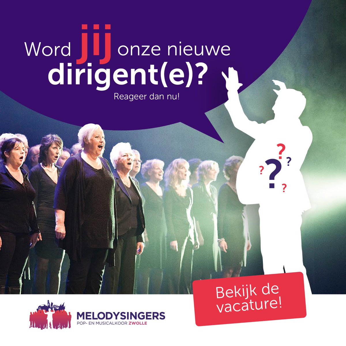 Check voor meer info: 
melodysingers.nl/vacature/