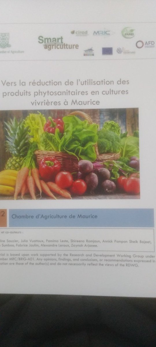 Restitution du projet Smart Agriculture🥕🥔 porté par la MCA avec MRIC&amp;FAREI.L'ile Maurice engage sa transition ecologique avec l'appui de la 🇨🇵&amp; de l'🇪🇺 via le CIRAD, FV, et La Réunion.1 belle coopération des 🏝 sœurs pour la sécurité alimentaire.Résultat:📉 38% des pesticides💀