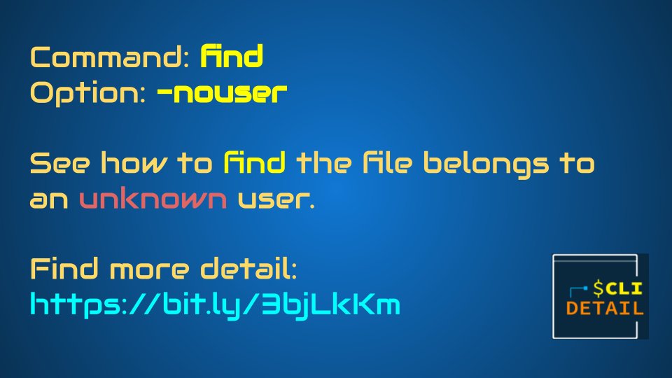 clidetail's tweet photo. See how to #find the file belongs to an #unknown #user

See https://t.co/hjTB5UMTkE

#opensource #commandline #100DaysOfCode #hack #linux #bsd #find https://t.co/93PhKmu1Aq
