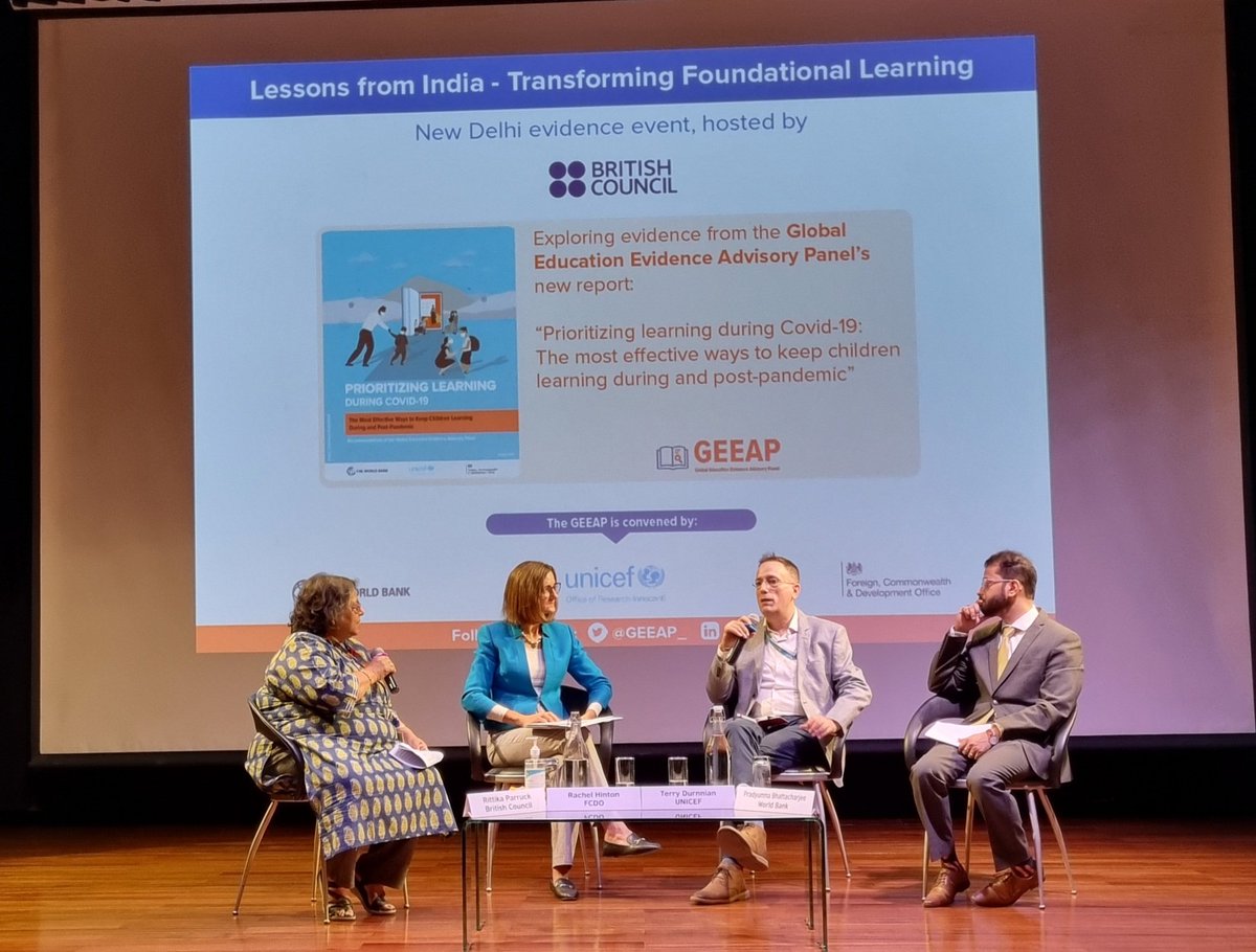 Happy to participate in exploring evidence hosted by British Council  New Delhi on the Global education evidence. Event titled, Lessons from India- Transforming foundational learning
<a href="/BritishCouncil/">British Council</a> <a href="/UNICEFEducation/">UNICEF Education</a>  <a href="/WorldBankIndia/">World Bank India</a>  @FCDOGovU
<a href="/GEEAP_/">Global Education Evidence Advisory Panel (GEEAP)</a> <a href="/RittikaParruck/">rittikachandaparruck</a>
