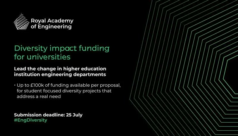 RAEngNews's tweet photo. Under a month left to apply! Grant funding is available to universities for project that will address the unequal outcomes experienced by engineering students from underrepresented groups. Have an idea for a project? Submit it now: https://t.co/cCgWoZj4N1 #EngDiversity https://t.co/AuQ7RZ1LzK
