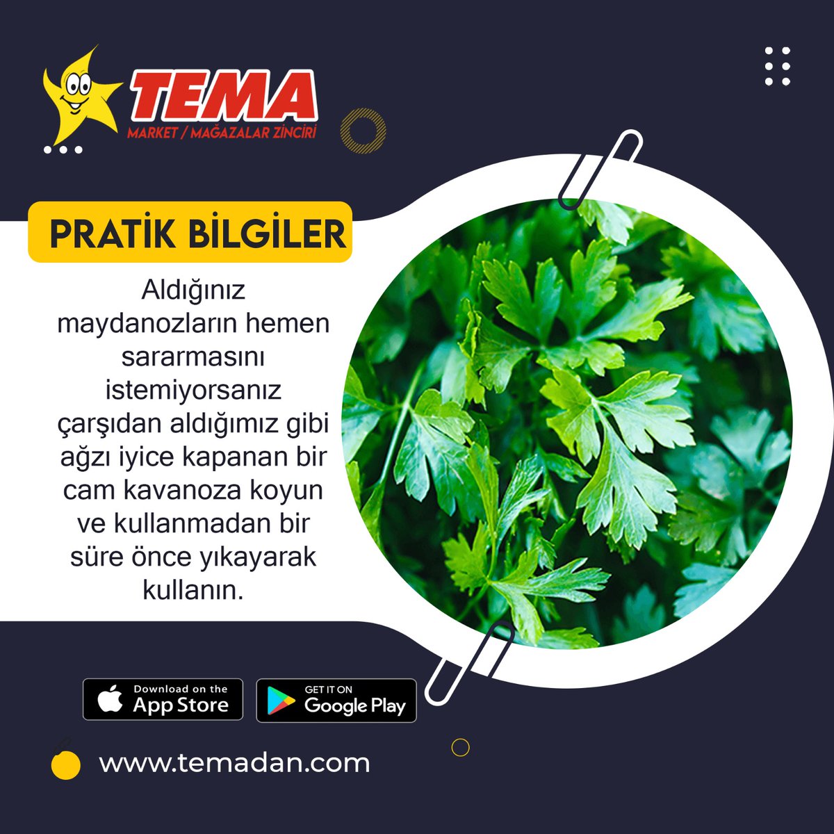 Pratik Bilgilerde Bugün 💫 

Aldığınız maydanozların hemen sararmasını istemiyorsanız çarşıdan aldığımız gibi ağzı iyice kapanan bir cam kavanoza koyun ve kullanmadan bir süre önce yıkayarak kullanın.,

<a href="/yaser02004506/">yaser</a> <a href="/ikbal_yaz/">Muhammed İkbal Yazıcı</a>
#temadan #pratikbilgiler