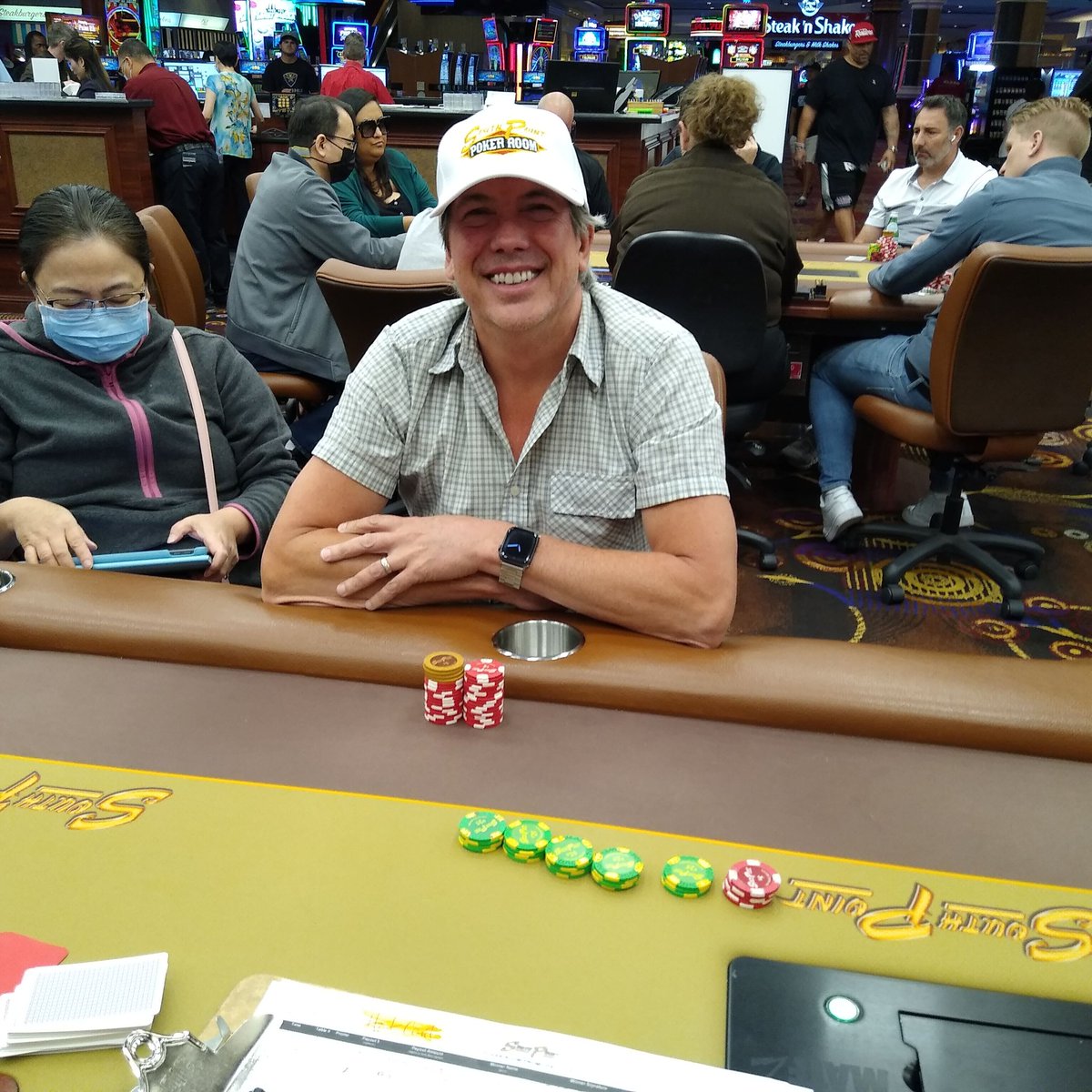 SPPokr's tweet photo. Congratulations to Thane, for making Quad 7's on the turn. He got $500 and a South Point hat for our Hot Card Daze 77 promotion!!!! @southpointlv #bestpokerroomvegas #BestPromos #highhands https://t.co/ufEu2XK5Nz