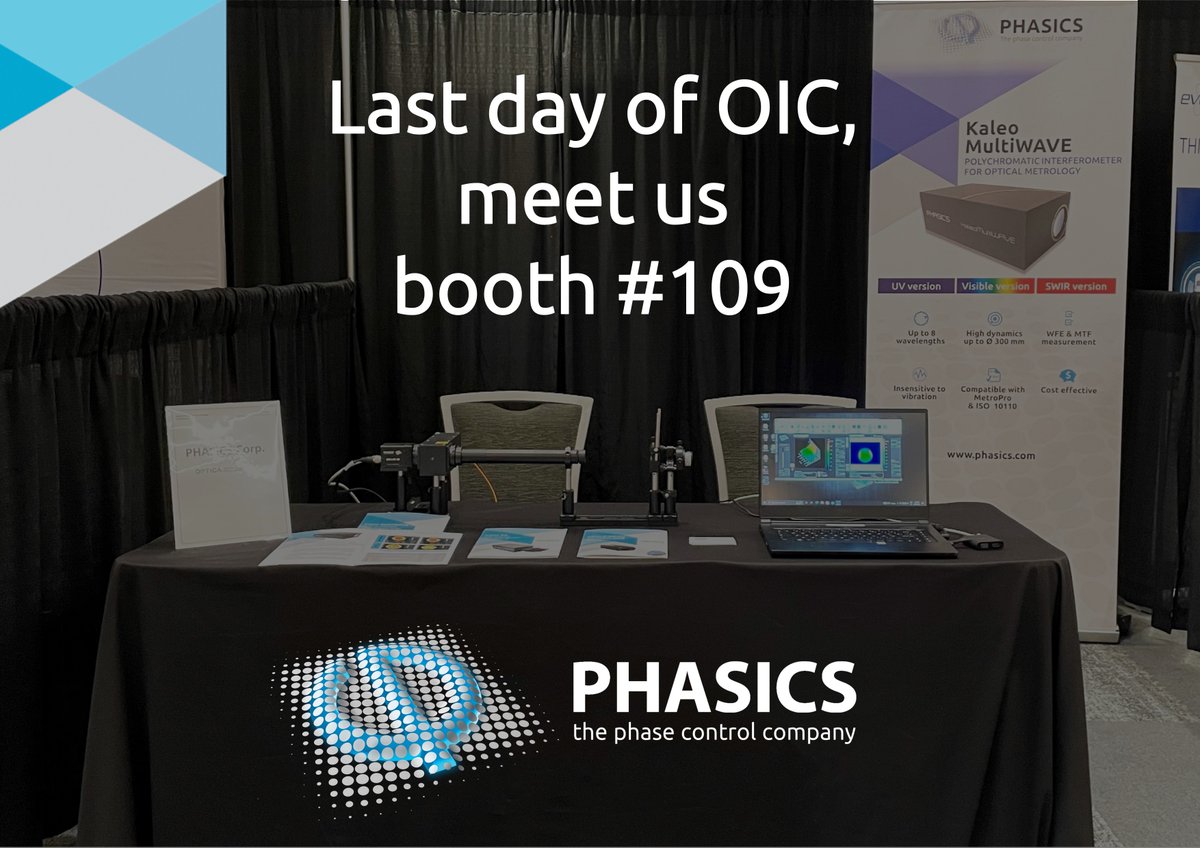 Phasics_SA's tweet image. It is already the last day of #OpticaOIC22
Come and discuss with Valentin Genuer, booth #109, and find out how Phasics can support your metrology project. From standalone #wavefrontsensors to fully automated multi-wavelength test station, available from UV to LWIR.
#opticstesting