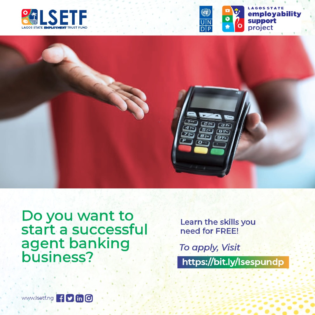LSETF's tweet photo. Are you a Lagos resident between the ages of 18 and 45? Do you want to learn agent banking skills for FREE? Apply to the Lagos Employability Support Project today!

Visit https://t.co/LH7DF56WN3 to apply!

#LSETF #LSETF2022 #LSESP #Agentbanking #Employability https://t.co/8b4dvNZEAA