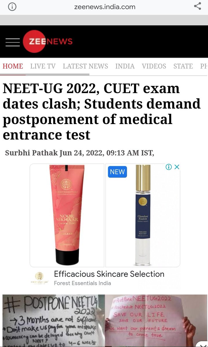 AnkitArvi4's tweet photo. Now @ZeeNews published the article about the issues &amp; demand of NEET UG aspirants. Everyone knows we have not got proper time for our preparation &amp; also Next MBBS session will start late. So kindly give us 40 days more.

@dpradhanbjp @EduMinOfIndia
@DG_NTA

#JUSTICEforNEETUG https://t.co/ce0OC3biVz