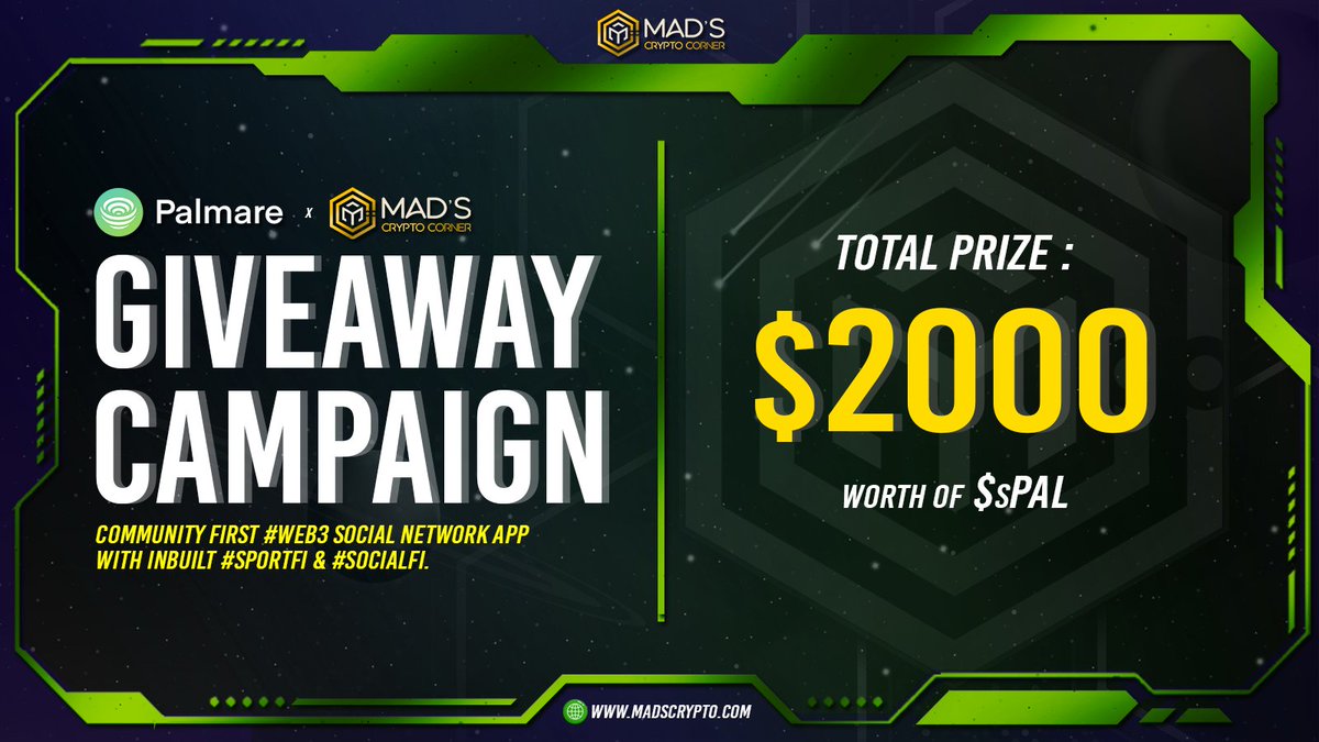 🌟To celebrate the #partnership with <a href="/MadsCrypto_/">Mad's Crypto 🔶</a>, @PalmareOfficial is glad to #airdrops worth $sPAL tokens!✨

⏳ End: July 24th 2022, 12 PM UTC
🎁 #Rewards: $2000 sPAL
👤 Winners: Random 200 winners

➡️ Participate on: gleam.io/ZQNmu/palmare-…

🔥So, don't miss the #Airdrop🤩