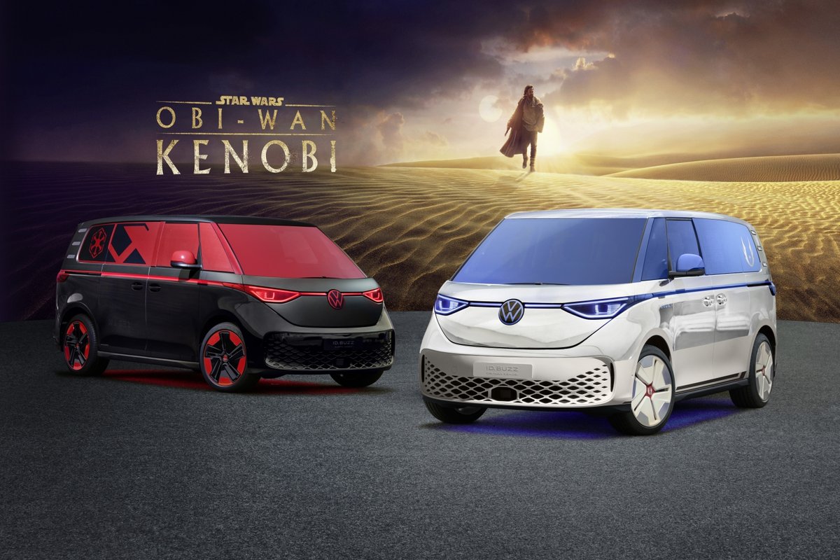 pentagonvw's tweet photo. Volkswagen unveils two ‘#ObiWan Kenobi’ inspired #VWIDBuzz at the recent #StarWarsCelebration. 

Which would you choose? #IDBuzzDarkSide or #IDBuzzLightSide https://t.co/nDwvtzJCFD