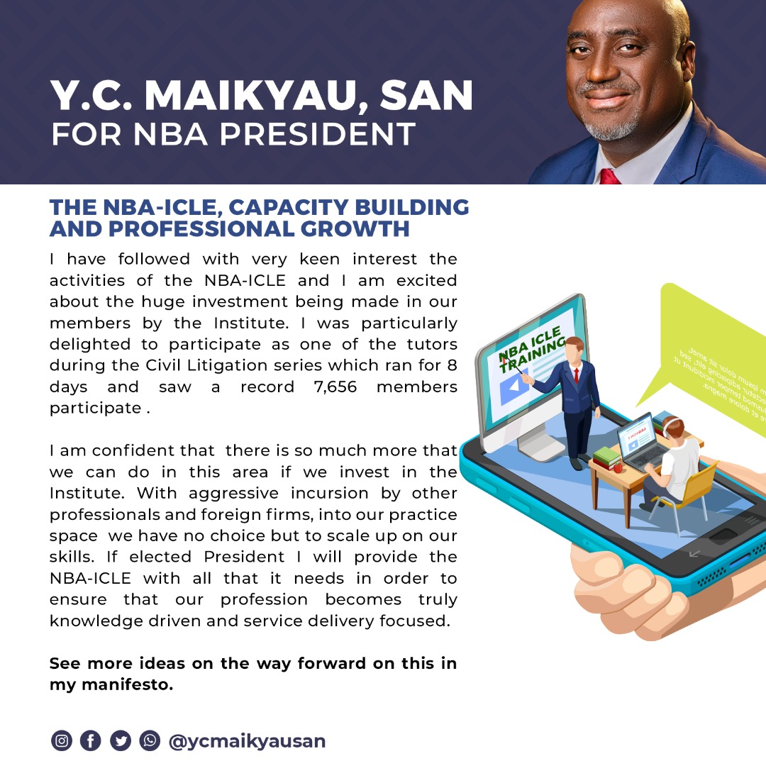 BeejayLaw1's tweet photo. It is important to continue to build the capacity of Lawyers to prepare us for the times. Join me to vote @YCMaikyauSAN to #BuildADynamicBar https://t.co/afndT6QiMs