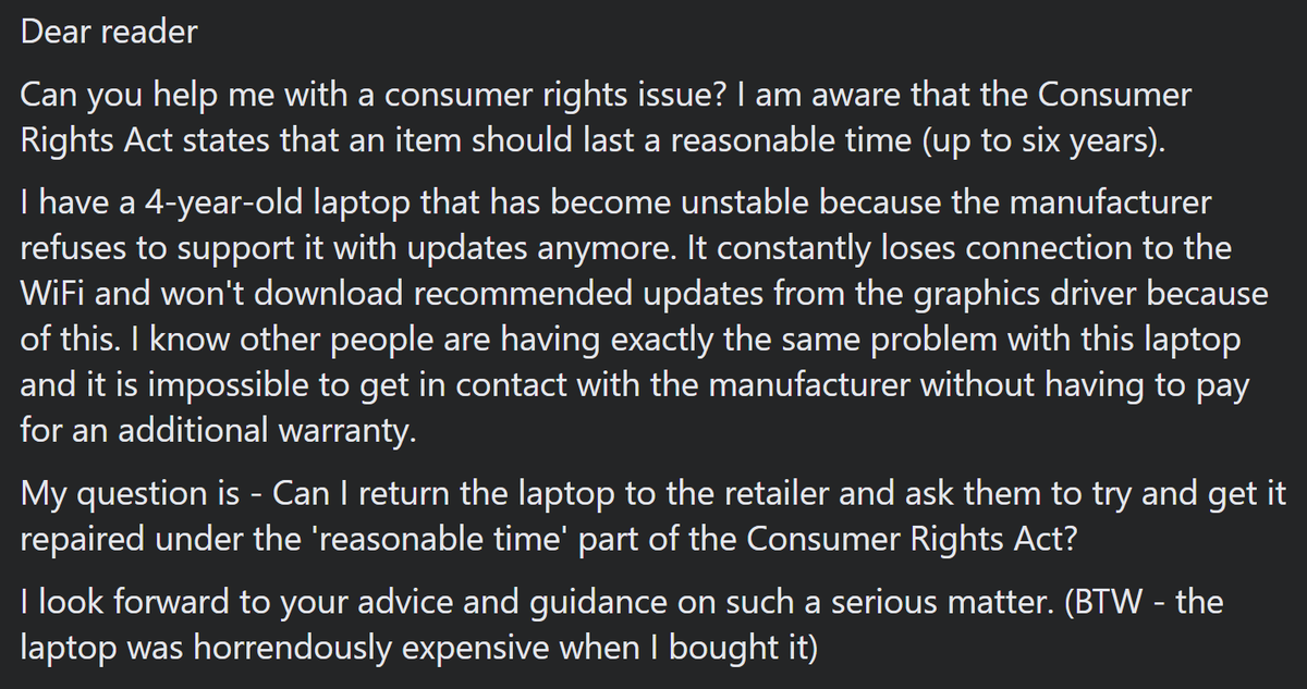 DannyCowanVO's tweet photo. Can you help? #ConsumerRightsAct #ReasonableTime #HP #Advice #FaultyGoods #Unstable #Which #Help #PCWorld https://t.co/ZXATyF30Jf
