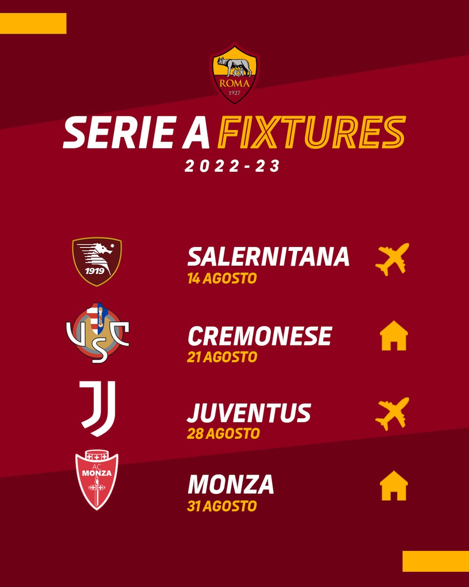 🗓️ Le prime quattro saranno tutte nel mese di agosto

#ASRoma