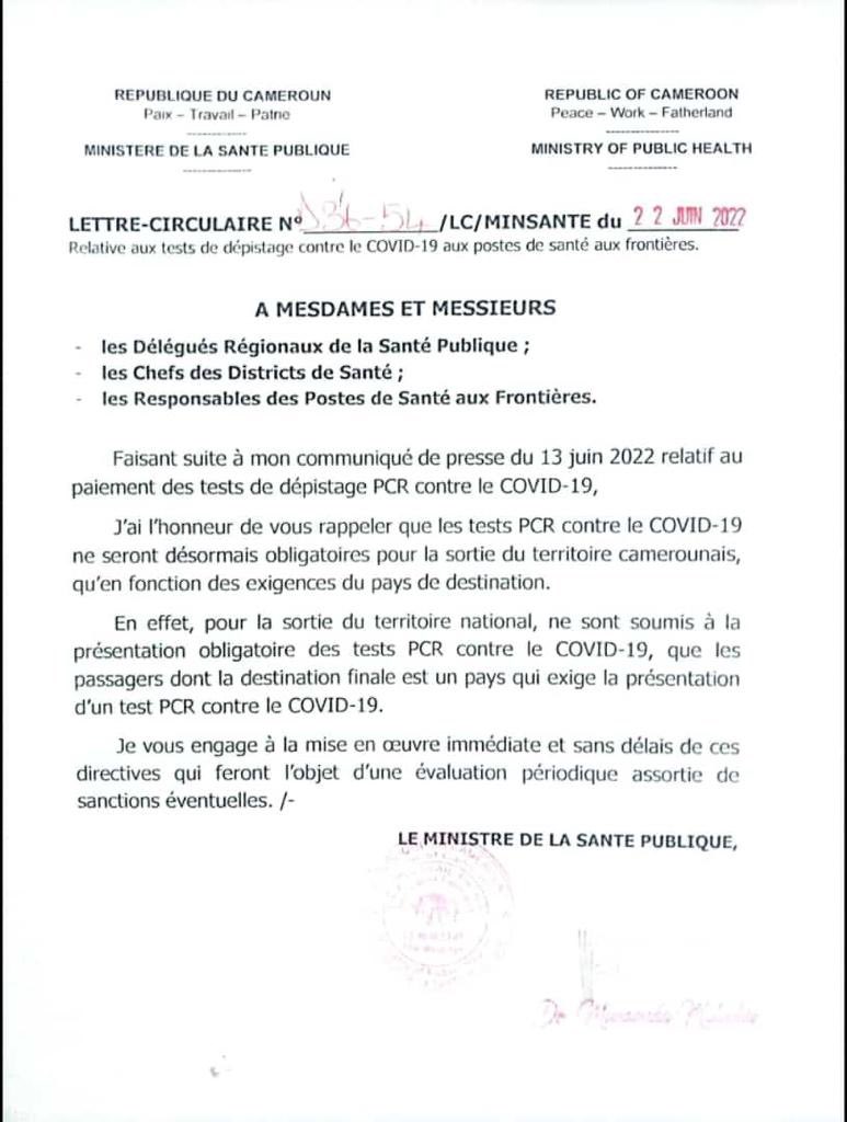 Désormais le test Covid-19 n’est plus systématiquement demandé à tout le monde à la sortie du territoire national. Seuls les passagers se rendant dans un pays qui l’exige seront obligés de le présenter.
<a href="/DrManaouda/">Dr Malachie MANAOUDA</a>
<a href="/radio_balafon/">BalafonRadioTV</a>