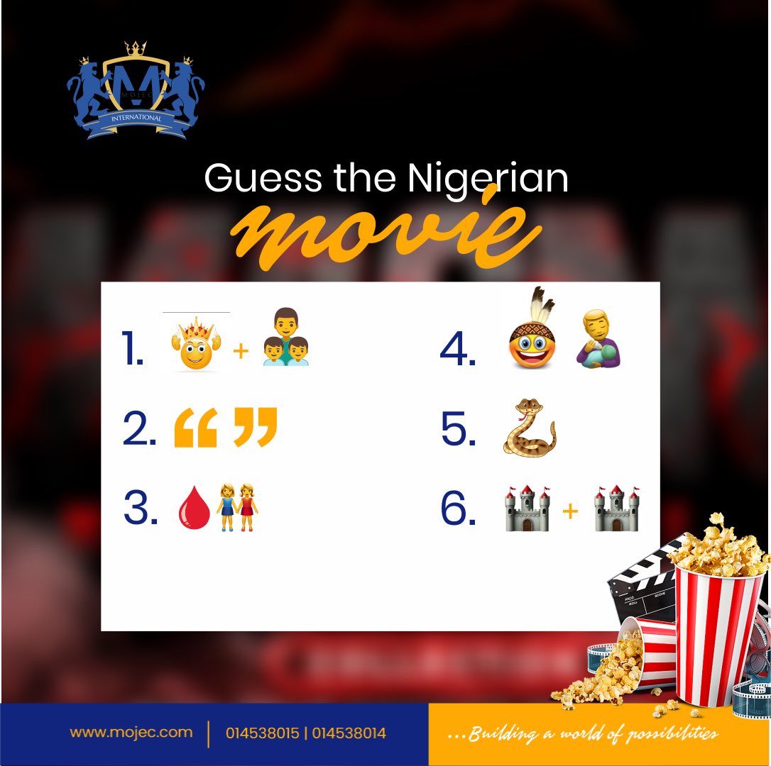 MojecIntlLtd's tweet photo. Movie buffs in the house!!!
How many of these Nigerian movie titles can you guess correctly?
Let's see your answers in the comments.
#TGIF #MojecMeters #MojecInternationalLtd #Mojec https://t.co/cIZcFLPxjL