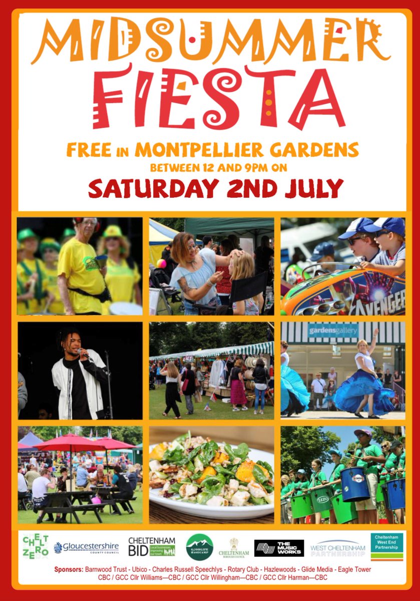 MidsummerFiesta's tweet image. Cheltenham Midsummer Fiesta is back, Saturday 2 July 2022, Montpellier Gardens!