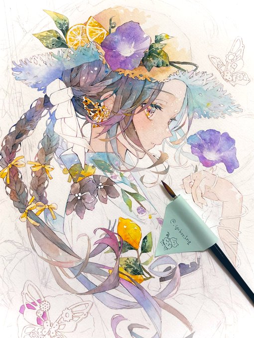 浴衣と麦わら帽子描き中*wip
#watercolour #illustration 