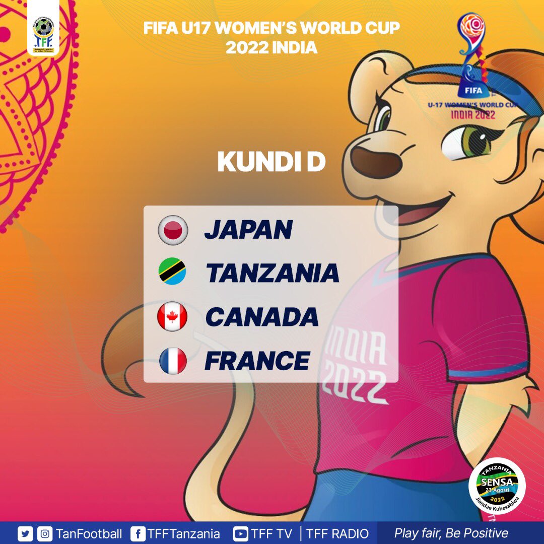 Tanfootball's tweet photo. Tanzania imepangwa Kundi D kwenye fainali za Kombe la Dunia wasichana U17 zitakazofanyika India. Kila la heri @serengetigirls @FIFAWWC https://t.co/ZTCdfaXtdA