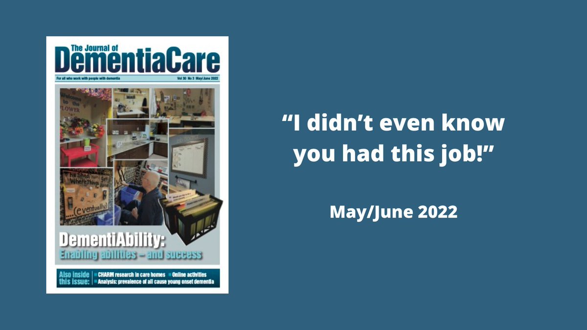 JDementiaCare's tweet photo. Have you read this n the May/June Issue of JDC?

What is the potential for more research in care homes and the experience of residents living with dementia? Isabelle Latham and colleagues evaluate the impact of the CHARM care home research model. 

@DementiaStudies 
#CHARMstudy https://t.co/KLNAvEBTXf