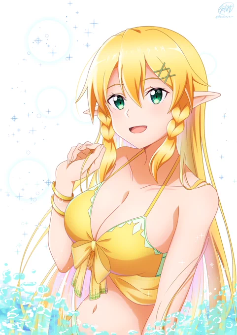 夏といえば…
水着リーファちゃん〜( ' ▽ ` )ノ

前に描いたものだけど、ちょうど夏なので載せとく!
#SAO 