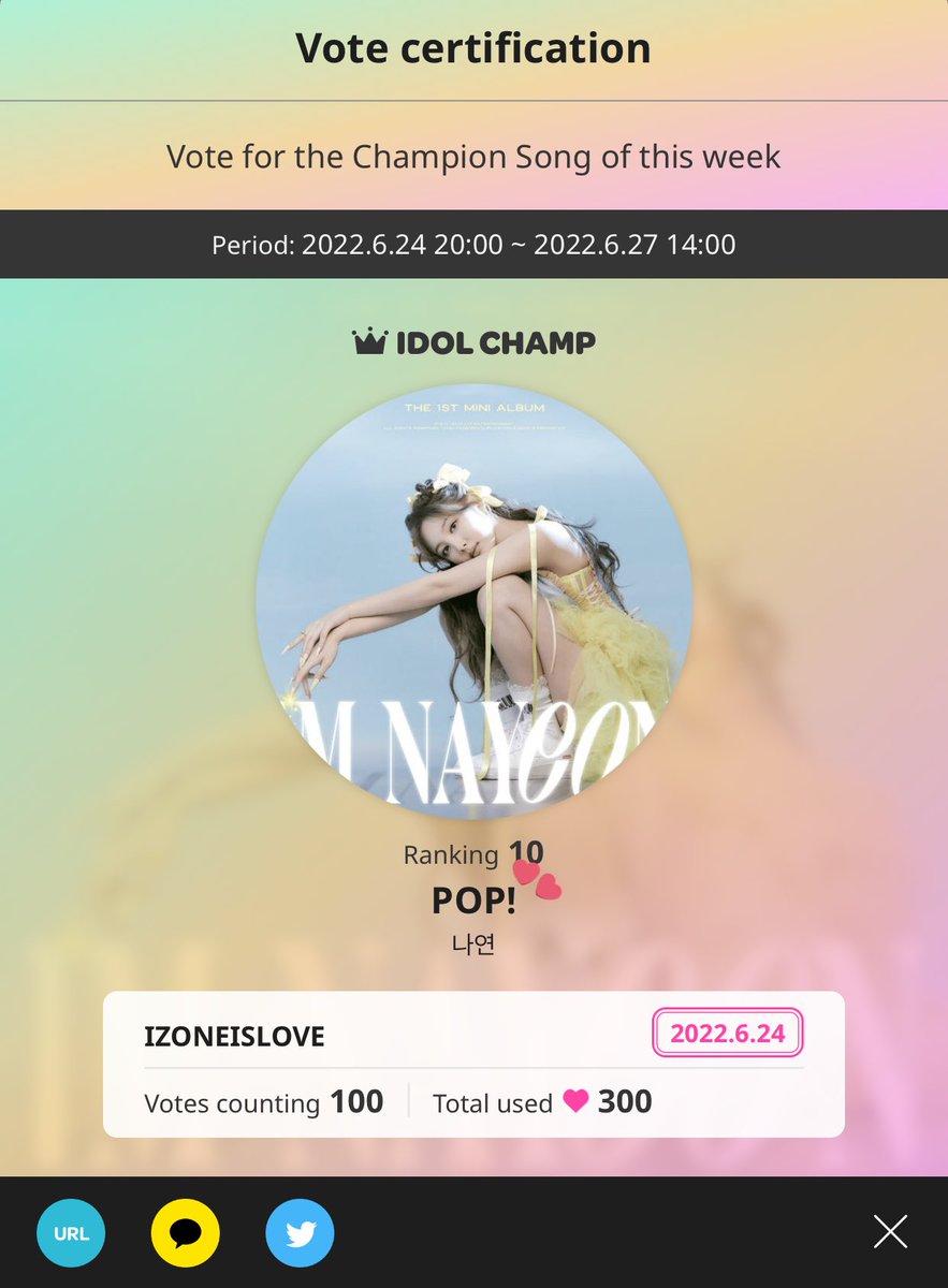 acedahyun's tweet photo. finished my voting for today!! don’t forget to vote for nayeon on idol champ guys!!

#NAYEON #NAYEON_POP @JYPETWICE https://t.co/eFUxIjp9cx