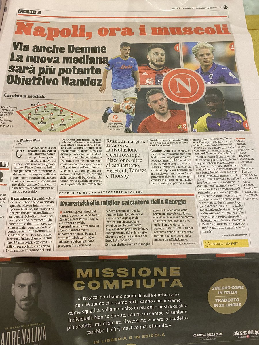 Det er ikke bare Leo Østigård som er linket til Napoli. I dagens Gazzetta dello Sport skrives det at Thorsby er Napoli sitt andrevalg av fire aktuelle midtbanespillere. Integrering nevnes som et stort pluss i favør Thorsby. Nandez i Cagliari skal være det heteste navnet. 🇮🇹🇳🇴