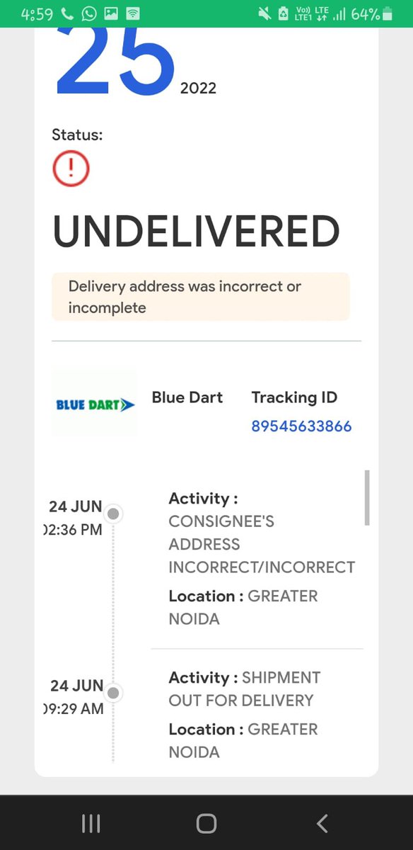 Kusha51799530's tweet photo. @BlueDartCares Hey here it shows the shipment is undelivered. i had given my number, nobody called to check for the address. It is urgent as i have a flight tomorrow early morning. Kindly treat it as most urgent https://t.co/dhbE2w6xbF