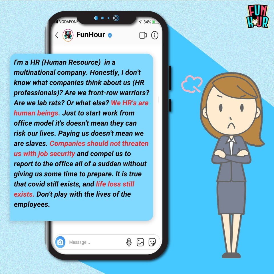 FunHourOfficial's tweet photo. One of our followers talks about her work issues and struggles☝🏻READ AND SHARE

Here we created a space to express yourself. Share your emotions, thoughts, feelings, etc. @funhourofficial

#funhour  #growwithfunhour  #sharebox  #HR #WFH #WFO #employee  #jobsecurity https://t.co/fQEUE4SHTL