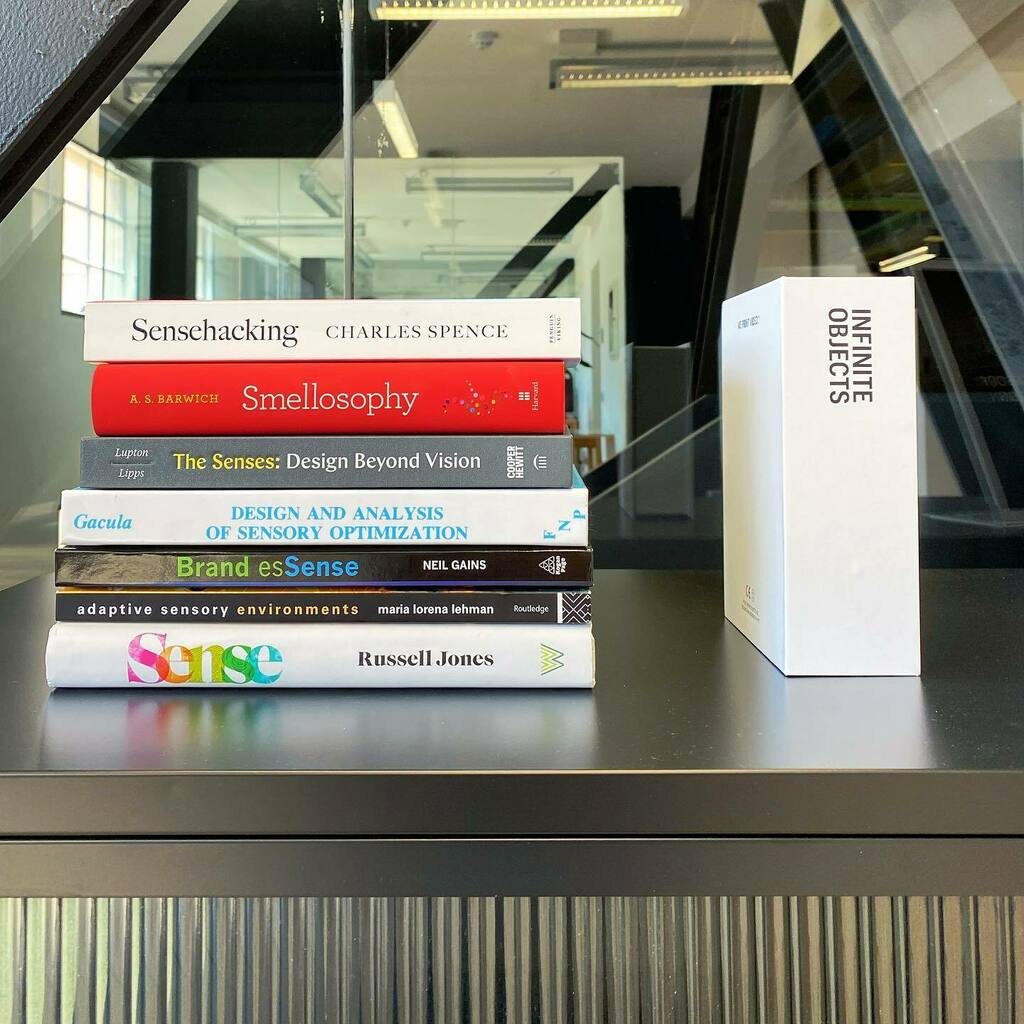 lodoeth's tweet photo. A selection of #sensorydesign literature just found its place in the new office.

#innovation #sense #technology #nfts https://t.co/G39JceXjP9