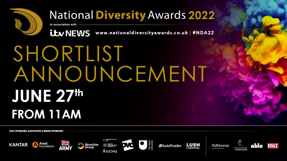 ndawards's tweet photo. ⏰💥🤯 NATIONAL DIVERSITY AWARDS 2022 SHORTLIST TO BE REVEALED 11.00am MONDAY 27th JUNE ⏰💥🤯 Be sure to tune in as we announce the final 8 for each award category... SO EXCITING!! 🤩
#NDA #NationalDiversityAwards #NDA22 https://t.co/imyE2VgMvA