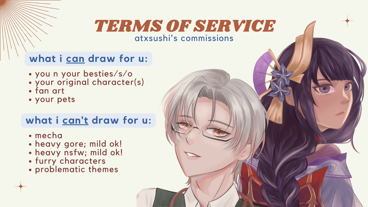 [ rts appreciated! ]

🌟 COMMISSIONS OPEN 🌟

- hello hi hello ! pls help me save for uni and personal funds by commissioning me, maybe for clip studio as well ♡ 

if you want to avail a comm, send me a DM! 🫶🏻 