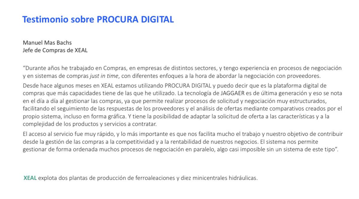 Compartimos con orgullo la valoración que el Jefe de Compras de XEAL hace de nuestro servicio de plataforma digital de compras.