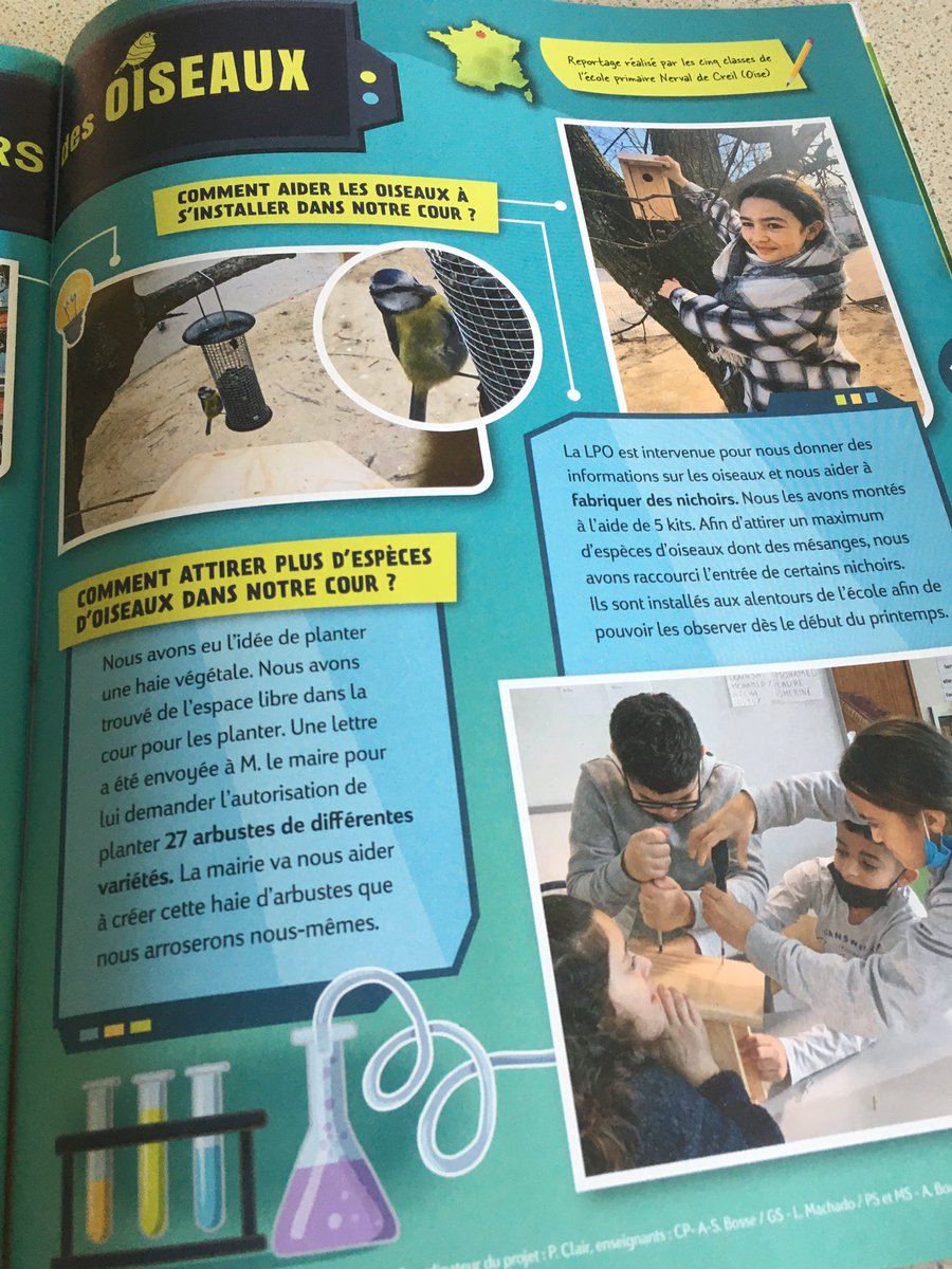 Algoclair's tweet photo. L’article des Savanturiers des oiseaux vient de paraître dans l’oiseau mag, le magazine de la @LPOFrance . Quelle fierté pour nos ornithologues en herbe de Ps aux cm2 de l’école Nerval de Creil. Merci à leur mentor Benoit Viseux et bravo aux maitresses! https://t.co/mpB34OgnBs