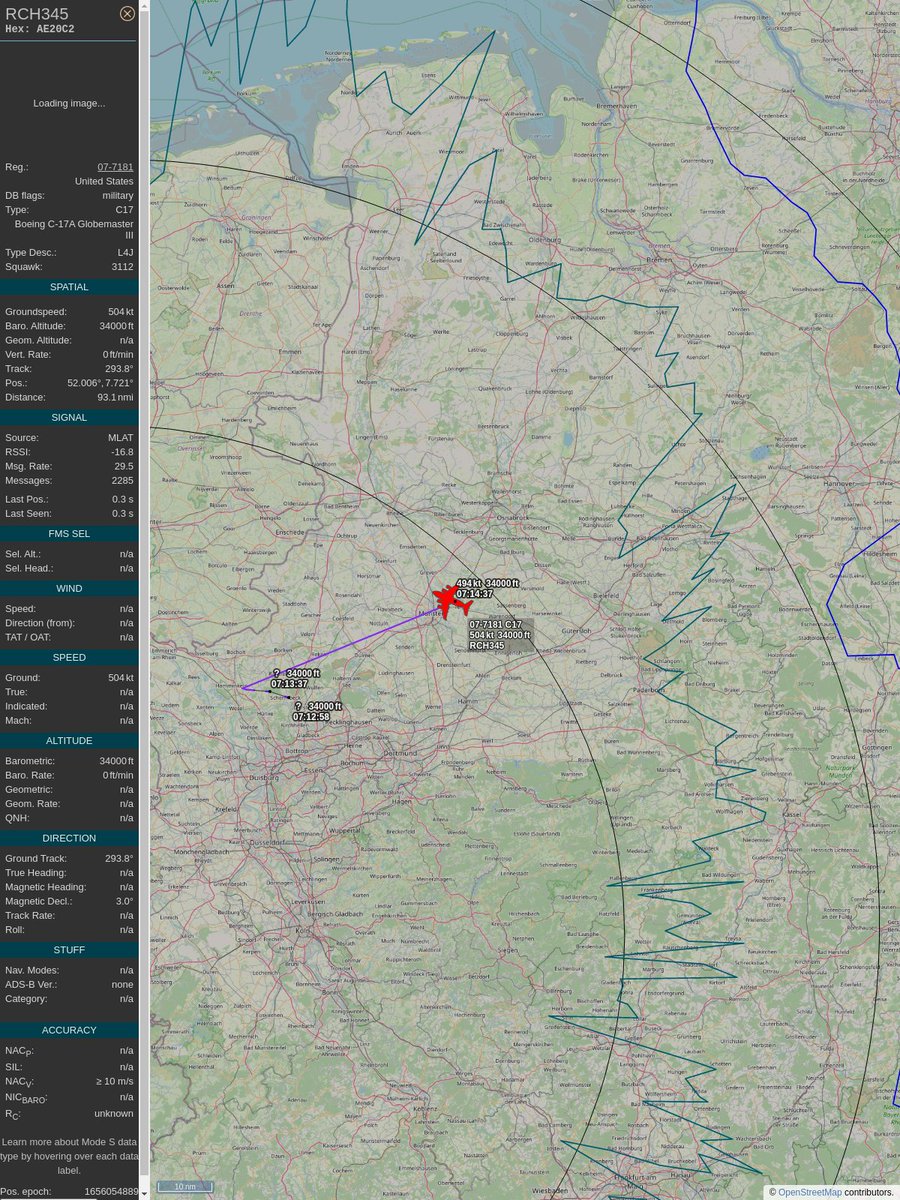 #PlaneAlert ICAO: #AE20C2 Tail: #077181 Flt: #RCH345 
Owner: #USAF
Aircraft: #C-17A Globemaster III
2022/06/24 09:14:09
#C17 #Mil #TacticalAirlift #Globemaster #ToFlyFightAndWin #USAF airforce.com 
globe.adsbexchange.com/?icao=AE20C2&s…