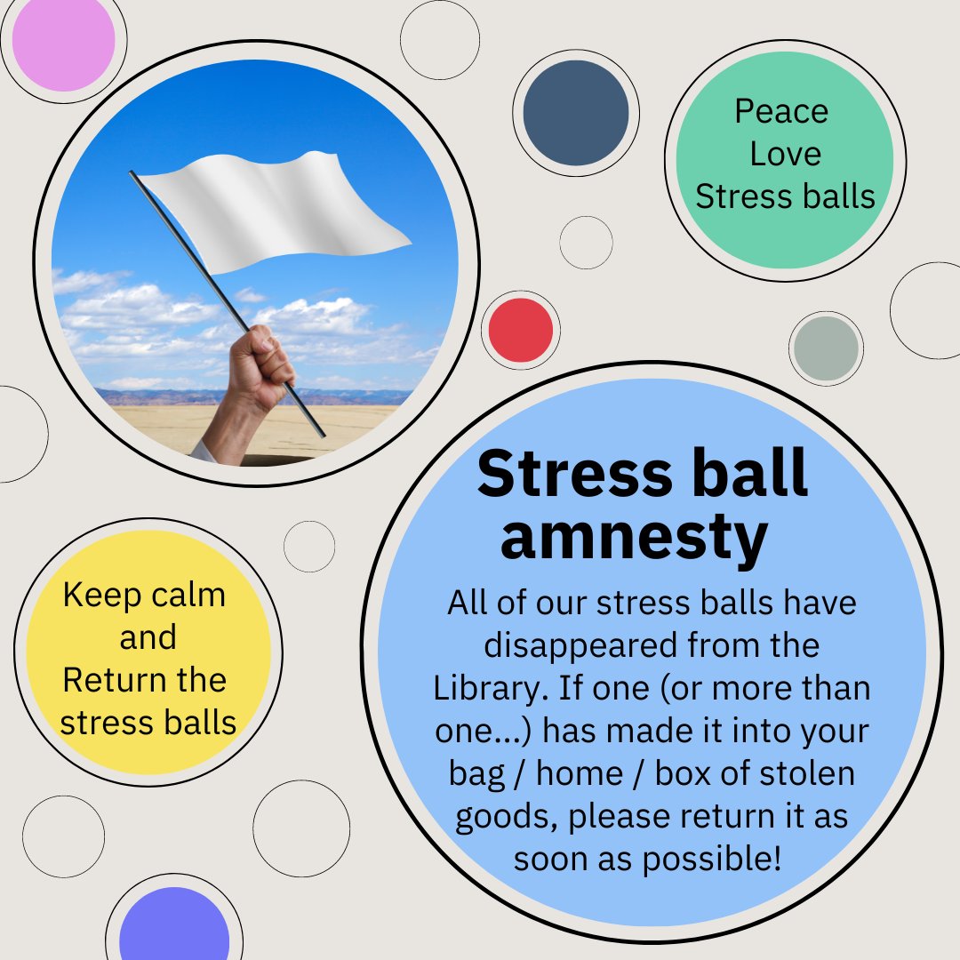 sehlibrary's tweet photo. End of term stress ball amnesty!

#LibraryWellbeing #BringThemHome #LibrariesOfOxford #StudentStress https://t.co/VMRQU2lxt6