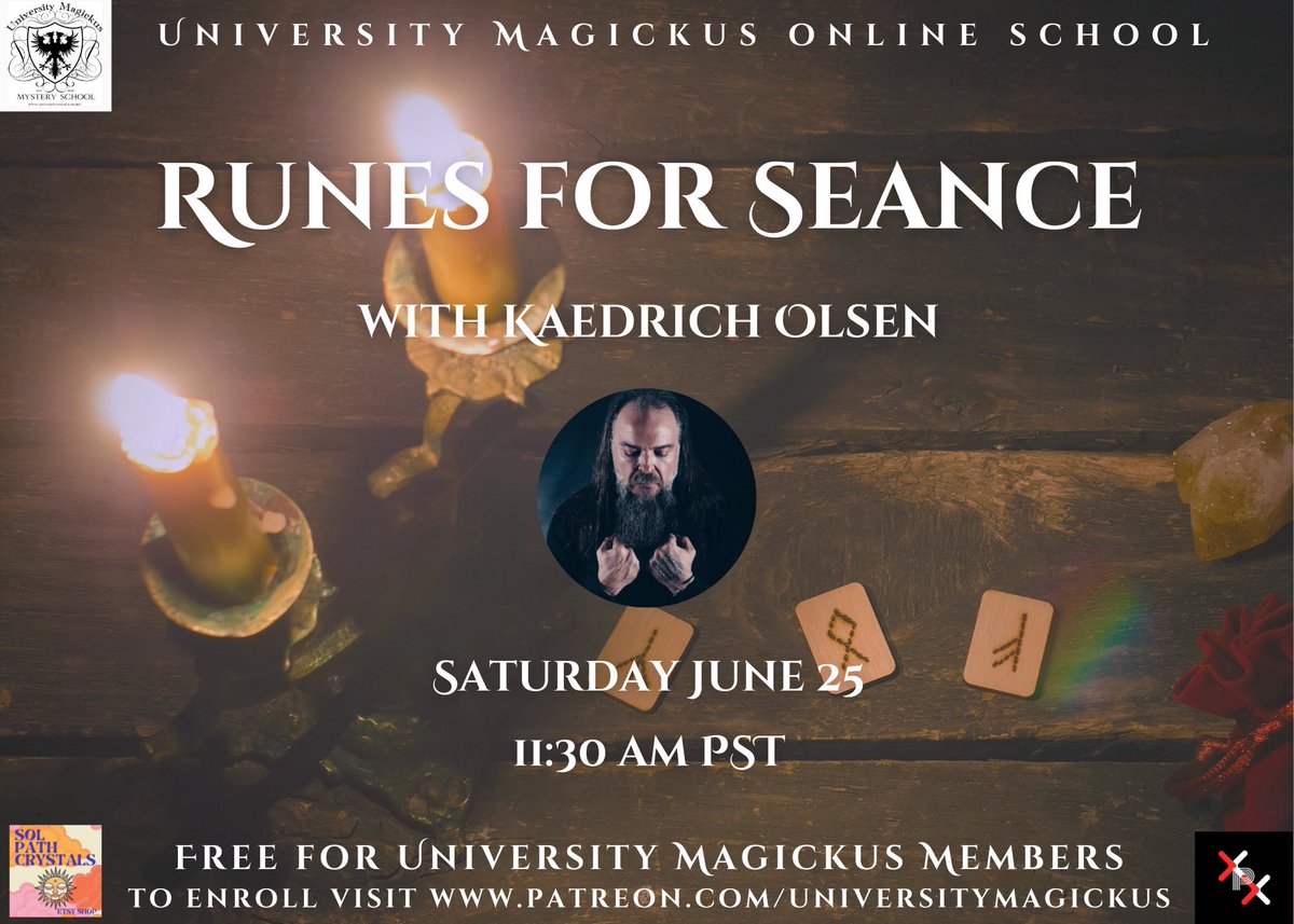 eventbrite.com/e/runes-for-se… Free for university magickus members using the membership allowance, for info visit patreon.com/universitymagi…  Necromancy is a norse practice. 

Learn how to use runes in the rites of seance to enhance communication. <a href="/kaedrich/">Kaedrich Olsen</a>
