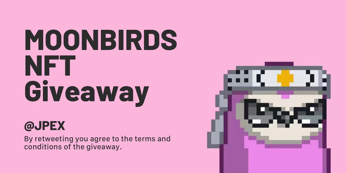 10 DAYS #NFTGIVEAWAY

To celebrate our collaboration with <a href="/moonbirds/">Moonbirds</a>, we are giving away 4 exclusive Moonbirds NFT!

1️⃣ Follow our twitter <a href="/ExchangeJpex/">JPEX_Official</a> 
2️⃣ ❤️ &amp; 🔁 &amp; Tag 3 Fds
3️⃣ Join our Discord discord.gg/jpex

4 winners announced 3️⃣ days🤩

#giveaway #nfts #moonbirds