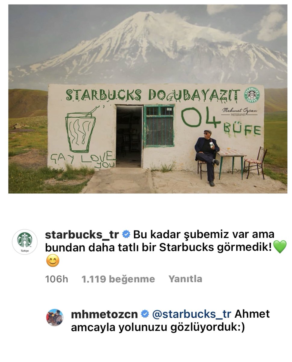 İşleri çok düşen Ahmet amca’nın hem işleri açılsın hemde mutlu olsun diye yol üstünde bulunan çay evini photoshoplamıştım:)
Starbucks’un o güzel yorumu☺️
Ahmet amcanın cafesi tanındı her gelen şaşırdı ve mutlu oldu☺️