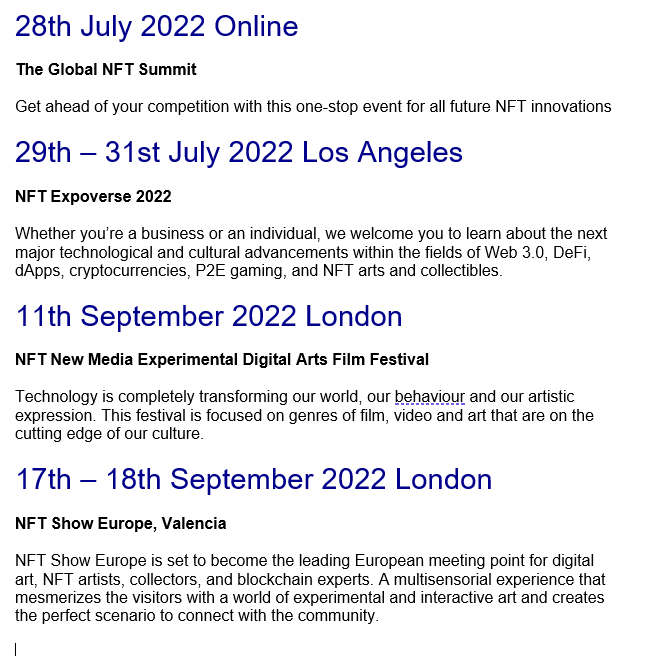 Some NFT events that you might be interested in.

More details at;
ravencoinstack.com/non-fungible-t…