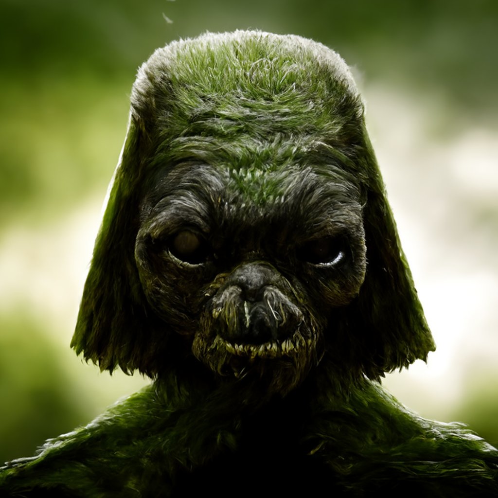 ZalringTW's tweet photo. AI brainstorming: "let's take Yoda's face and put Vader's helmet on him!". Also AI: "oh, and why not cover everything with grass?" https://t.co/nZRkqB1IVl