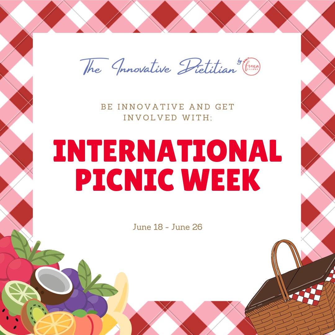 InnovDiet's tweet photo. To celebration International Picnic Week, we're giving you a checklist of foods needed for a healthy, yet enjoyable picnic. 

- Crackers
- Cucumbers
- Dips (Guacamole, Tzatziki, Hummus etc.)
- Fresh Fruit
- Water (sparkling &amp; still)
- Wraps 

How many make your picnic basket? https://t.co/Cuu4JzX3eC