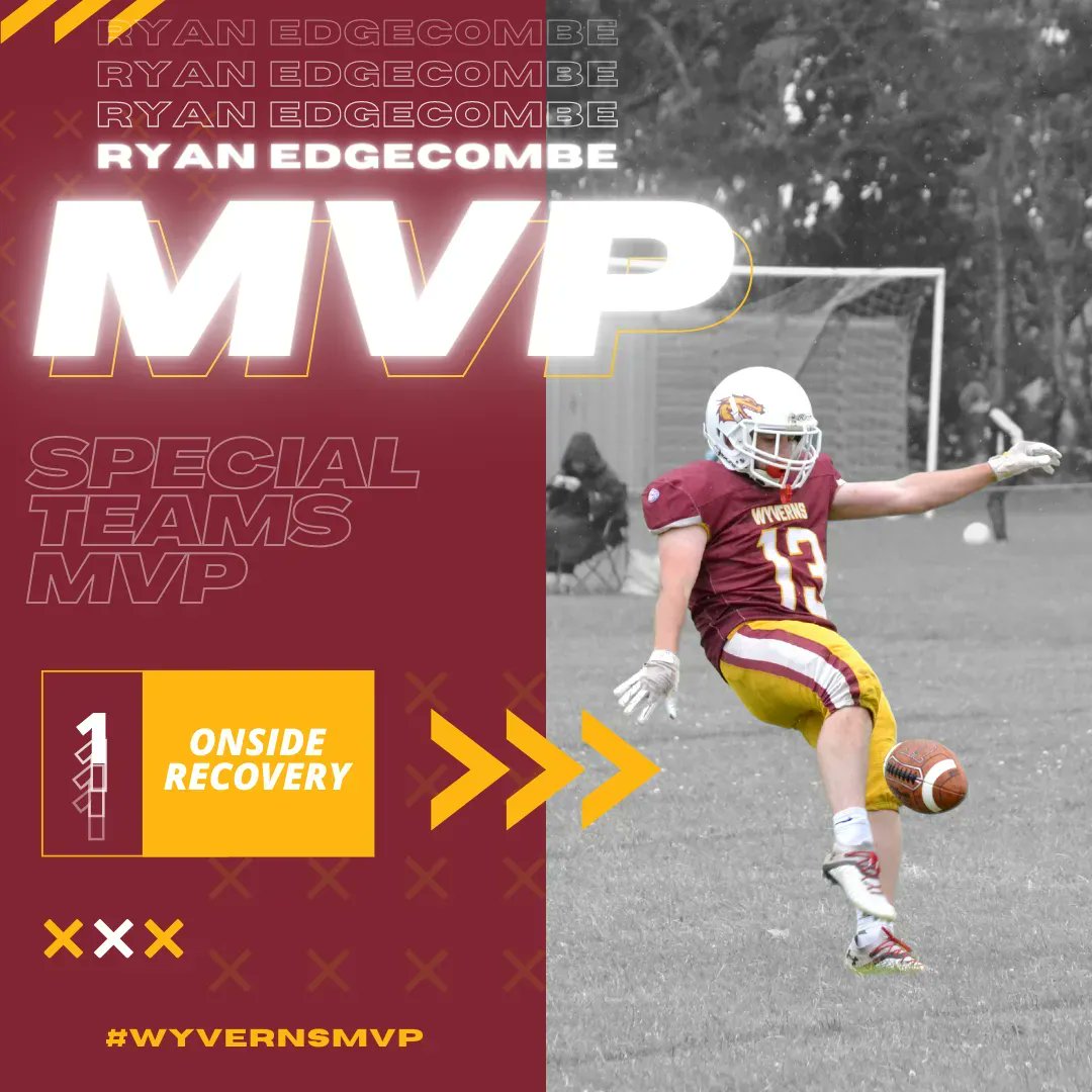 WyvernsAFC's tweet photo. 🏈 SPECIAL TEAM MVP:
Somerset Wyverns @ @CornwallMonarchs

Ryan Edgecombe - Punter/Cornerback/Returner

Special teams have been a massive focus for the Wyverns, Ryan has stepped up and embraced the challenge, recovering an onside kick, punting and nearly returning to the house. https://t.co/m7OHHcOTOA