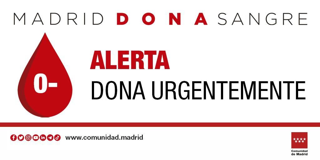 Madridonasangre's tweet image. 🚨🚨 En alerta 𝗥𝗢𝗝𝗔 el grupo 0-.

✅ Solo un 8% de la población pertenece a este grupo. Sin embargo, es el único que se puede transfundir a cualquier paciente.

➡️ Si eres donante universal ¡¡Acude a donar!!!

⏰ Consulta horarios y direcciones: c.madrid/donasangre