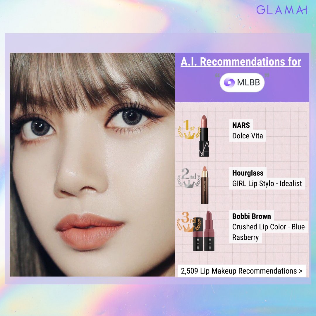 glamai_AI's tweet photo. 🖤Lisa's "MLBB" lip makeup
🥇@NARSCosmetics  
🥈@HourglassMakeup 
🥉@BobbiBrown 

Find out the full ranking for Lisa's "MLBB" lip makeup💄 https://t.co/6fialJM88e

#BLACKPINK #LISA #blackpinklisa #LALISA #money #blink #kpop #makeup #kbeauty #beauty #lipstick #SafeflightLalisa https://t.co/TLfcBmbXkz