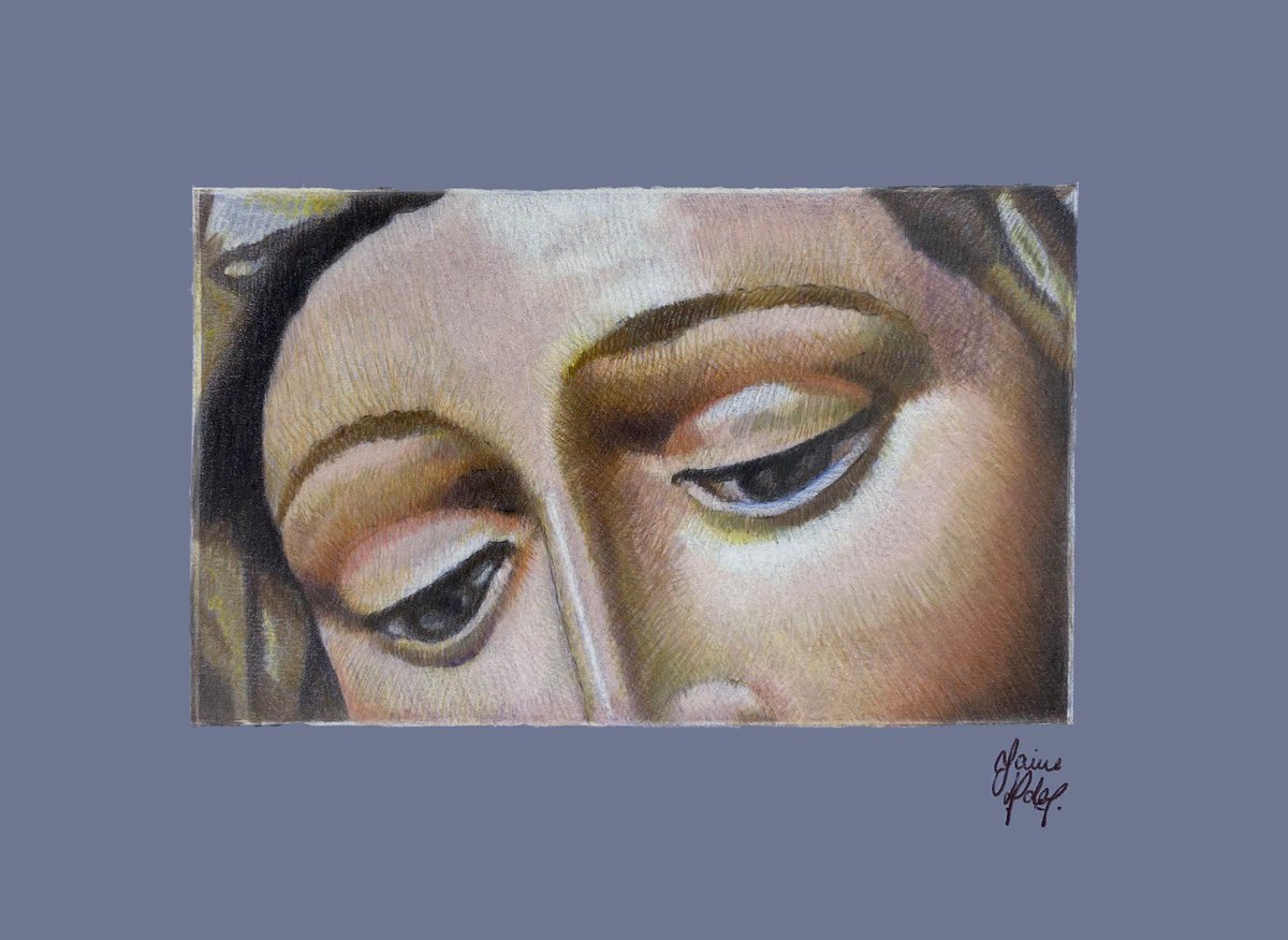 Los ojos de la Virgen del Amparo, de la Real Parroquia de Santa María Magdalena.
Lápiz de color sobre papel, tamaño A5.
<a href="/r_peccatorum/">Hermandad del Amparo</a>
