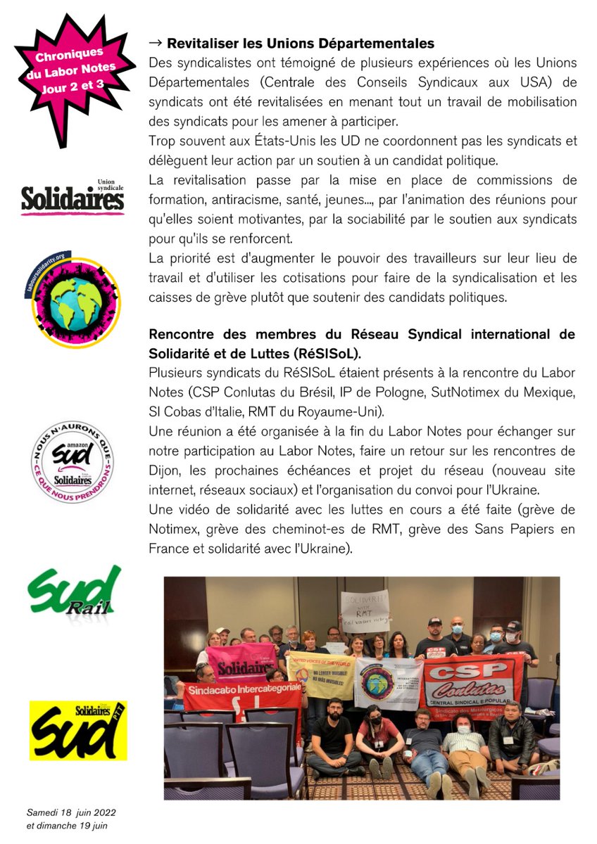 UnionSolidaires's tweet image. (Très fièr-es de faire partie d’une nouvelle génération de travailleurs/euses qui qui proposent de nouvelles formes d'organisation du travail pour battre les grands patrons.)
solidaires.org/sinformer-et-a…
 #labornotes #labornotes2022 #syndicalisme #syndi