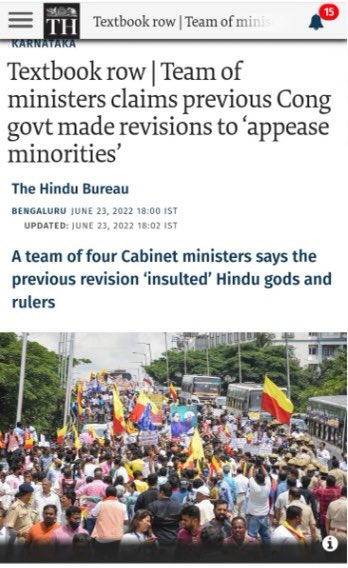 INCblrnorth's tweet photo. This is what the @BJP4Karnataka believes. 

Our children should learn based on what cabinet ministers feel is right history instead of historians and eminent writers.

Faced with backlash, they want to target the previous govt instead of accepting their agenda 

#WhyBJPWhy https://t.co/HqDXGvl0Z9