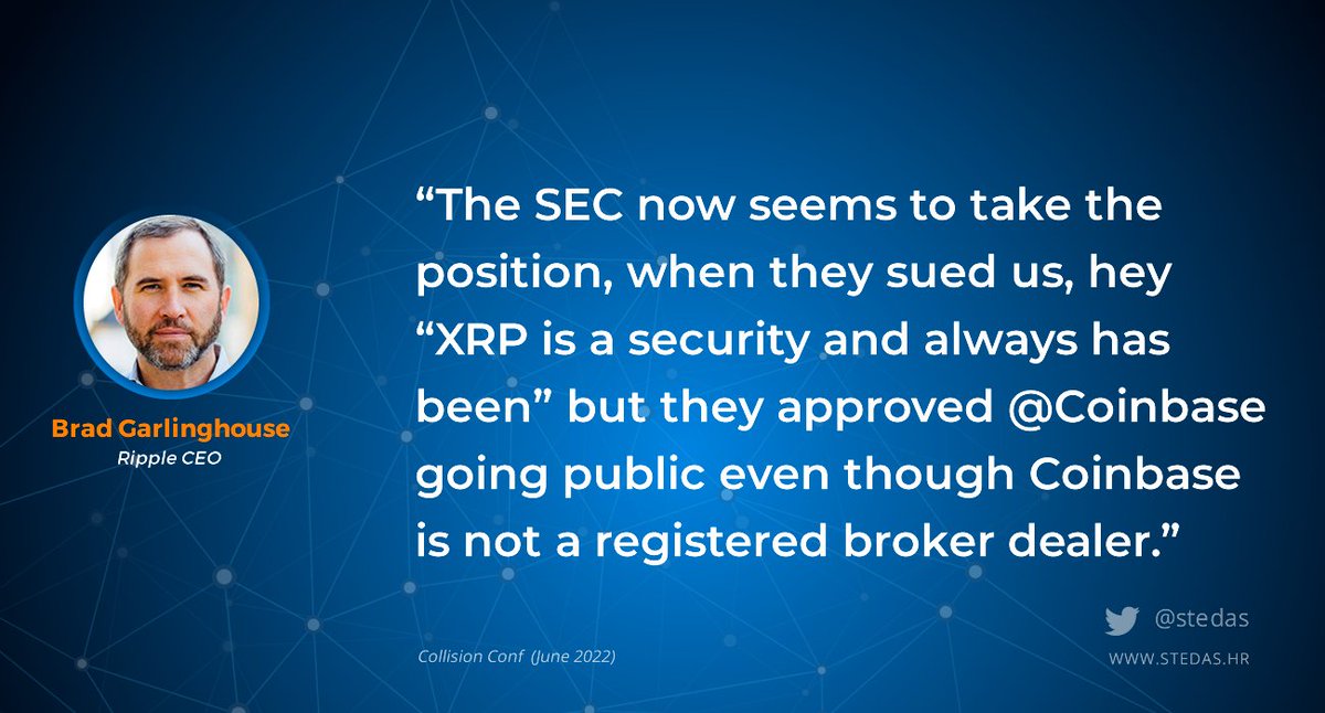stedas's tweet photo. "The SEC approved @Coinbase going public even though Coinbase is not a registered broker dealer."

- Brad Garlinghouse, CEO @Ripple

#fintech $xrp 
👉https://t.co/0lcYGbyAIV https://t.co/MlT49GMbOc