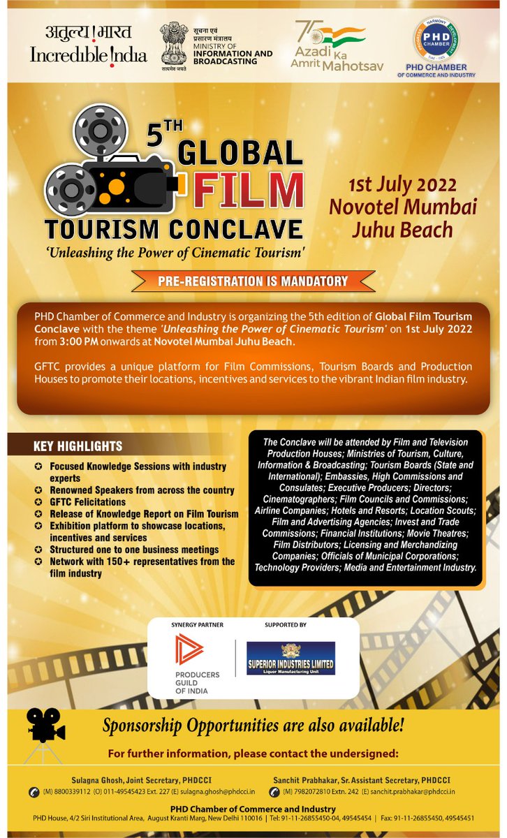 phdchamber's tweet photo. Registration link: https://t.co/j6kaDIbBhM
#GFTC #FilmTourism #azadikaamritmahotsav #incredibleindia #ASI #filminginindia #MIFF #filmdestinations
@PIB_India @PIBTour @AUThackeray @iAditiTatkare @AmritMahotsav @Films_Division https://t.co/lBaQmiwfXV