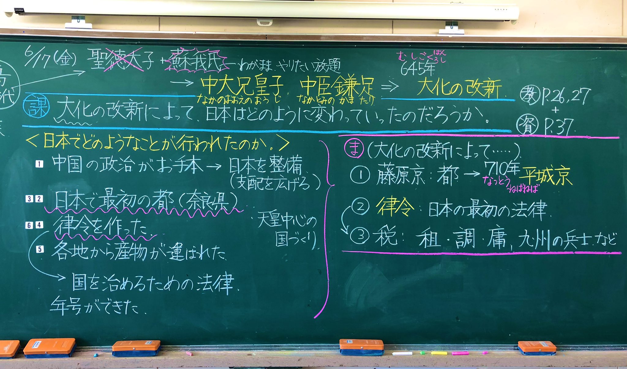 ふむふむ Fmfm 社会 天皇中心の国づくり 板書 年号も出てきて 子どもたちも夢中になっています T Co Oaj03pybyv Twitter